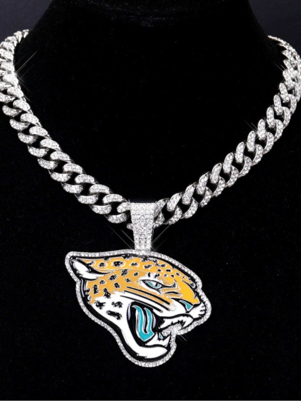 Yellow Jaguar Pendant Necklace with Silver Chain